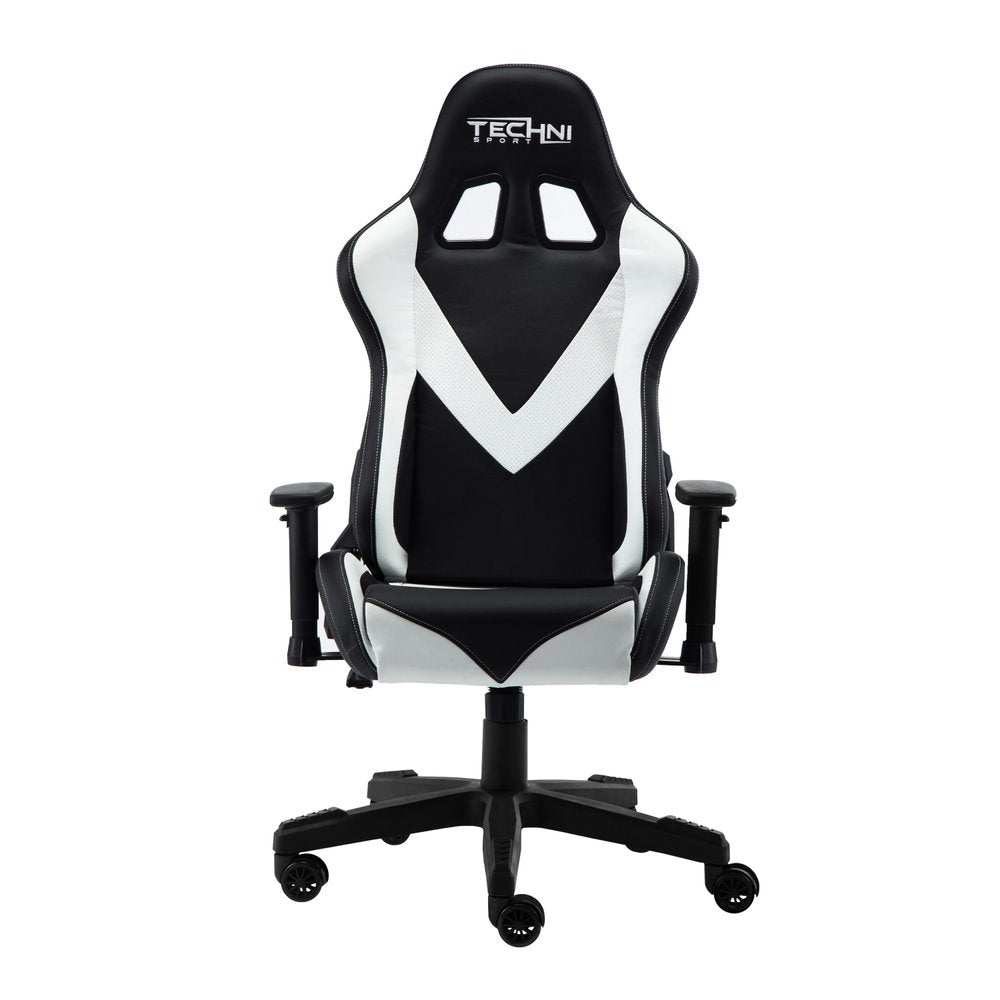 White And Black Adjustable Height Swivel Rolling Gaming Chair on a white background