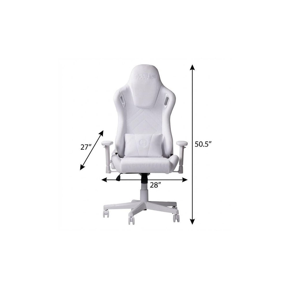 White Adjustable Height Swivel Rolling Gaming Chair on a white background
