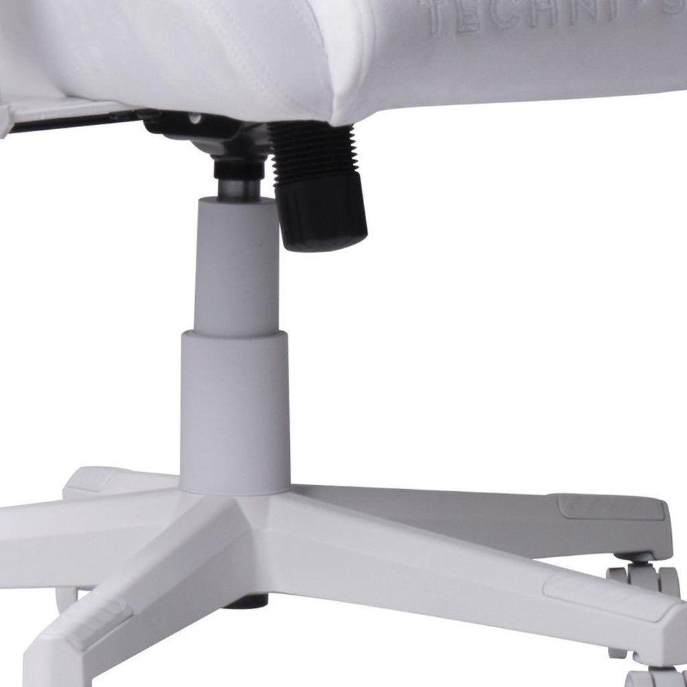 White Adjustable Height Swivel Rolling Gaming Chair on a white background