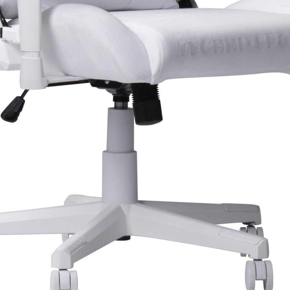 White Adjustable Height Swivel Rolling Gaming Chair on a white background