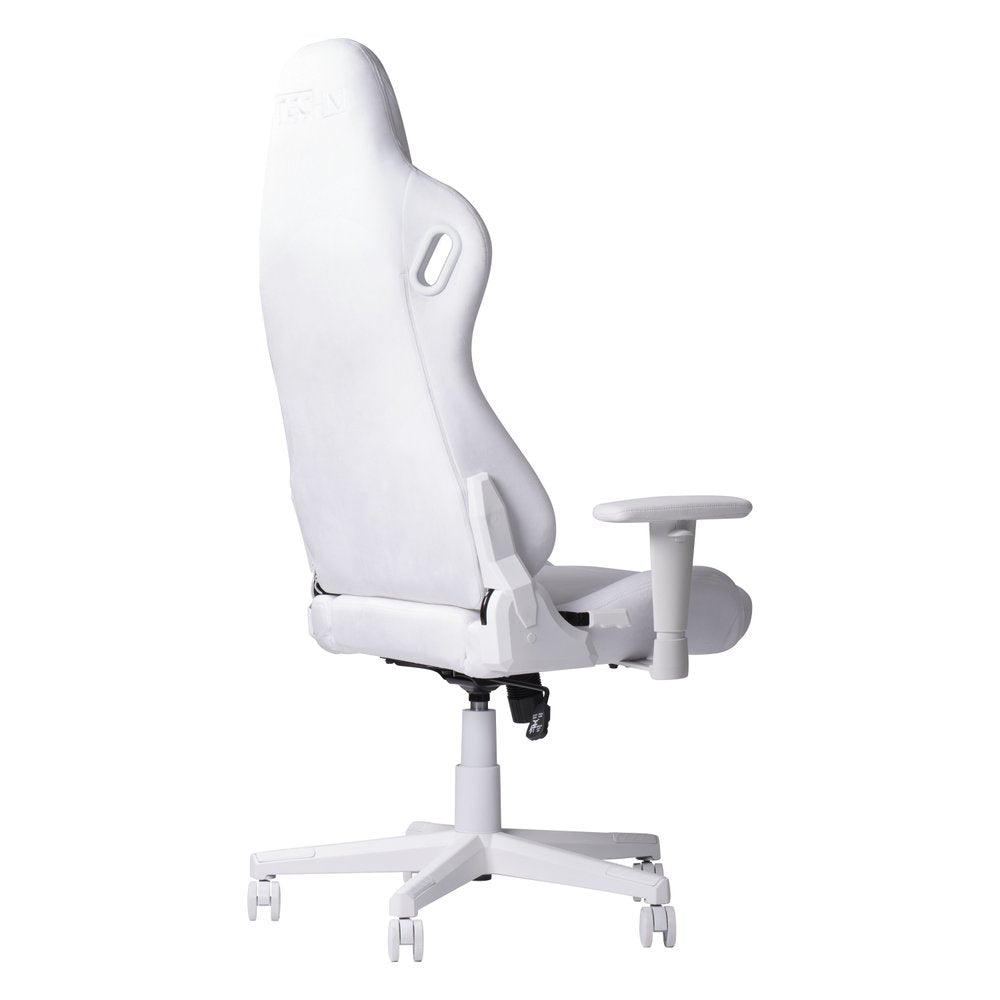 White Adjustable Height Swivel Rolling Gaming Chair on a white background