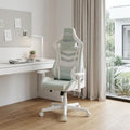 Mint Green and White Adjustable Height Swivel Rolling Gaming Chair