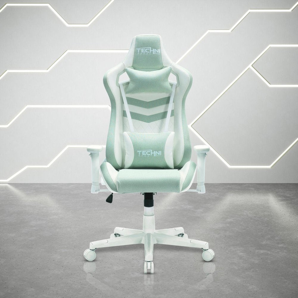 Mint Green And White Adjustable Height Swivel Rolling Gaming Chair