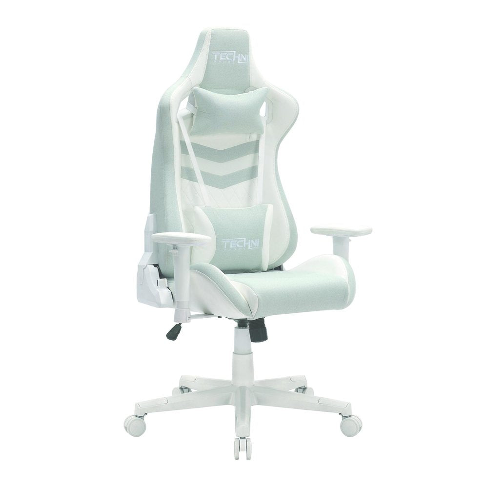 Mint Green And White Adjustable Height Swivel Rolling Gaming Chair on a white background