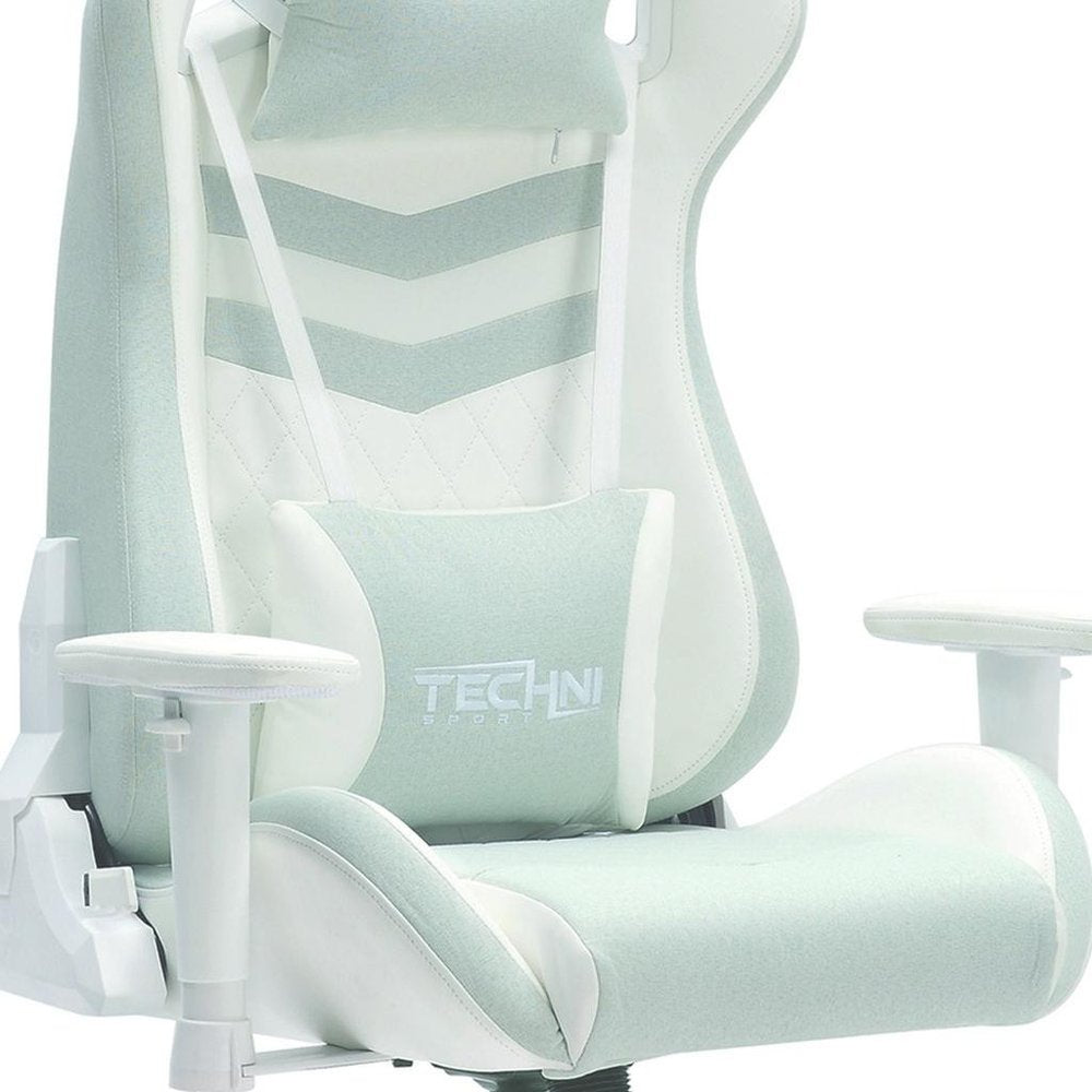 Mint Green And White Adjustable Height Swivel Rolling Gaming Chair on a white background