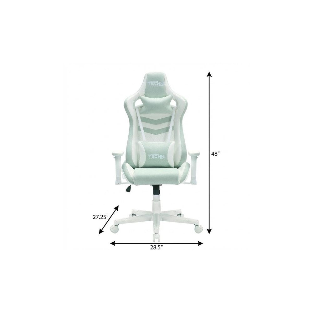 Mint Green And White Adjustable Height Swivel Rolling Gaming Chair on a white background