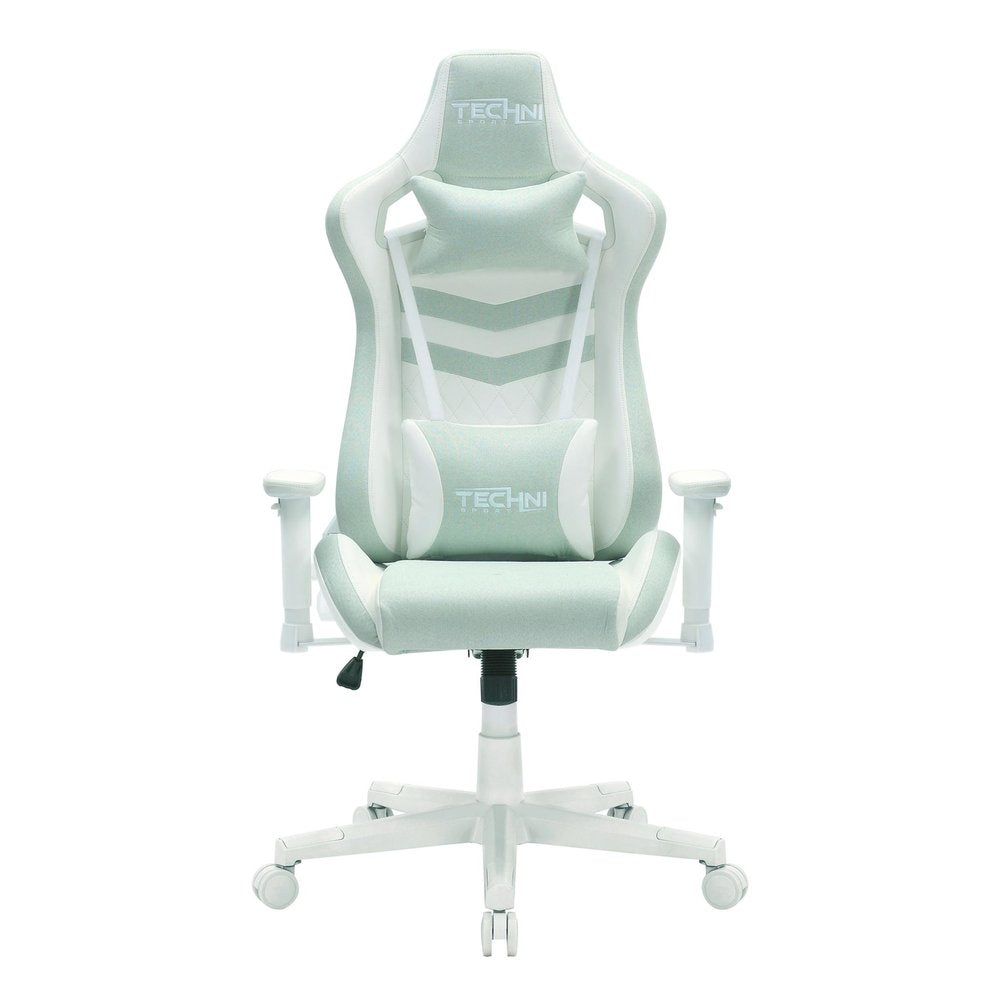 Mint Green And White Adjustable Height Swivel Rolling Gaming Chair on a white background