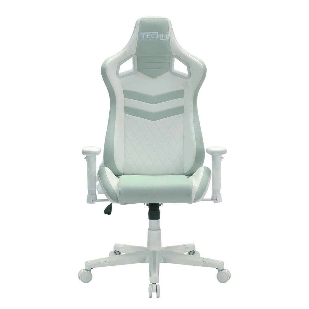 Mint Green And White Adjustable Height Swivel Rolling Gaming Chair on a white background