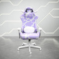 Lavender and White Cow Print Adjustable Height Rolling Gaming Chair