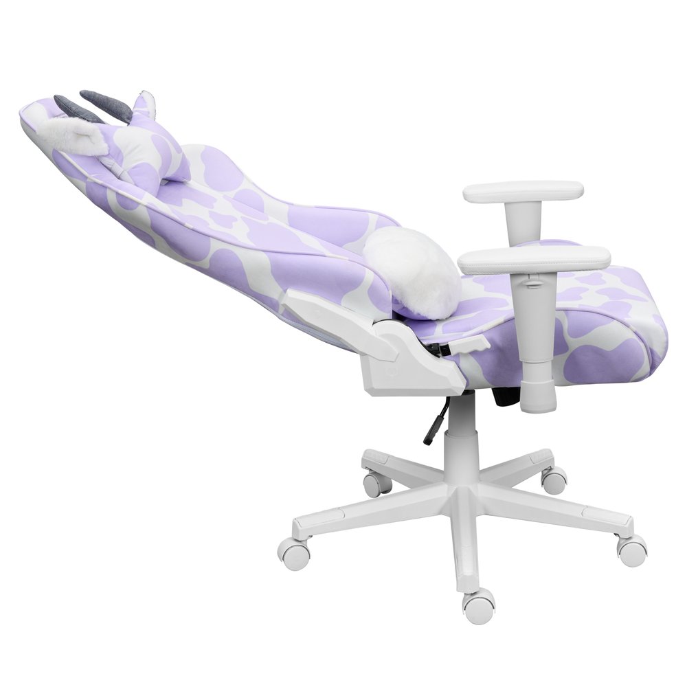 Lavender and White Cow Print Adjustable Height Rolling Gaming Chair