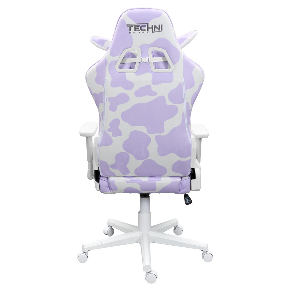 Lavender and White Cow Print Adjustable Height Rolling Gaming Chair