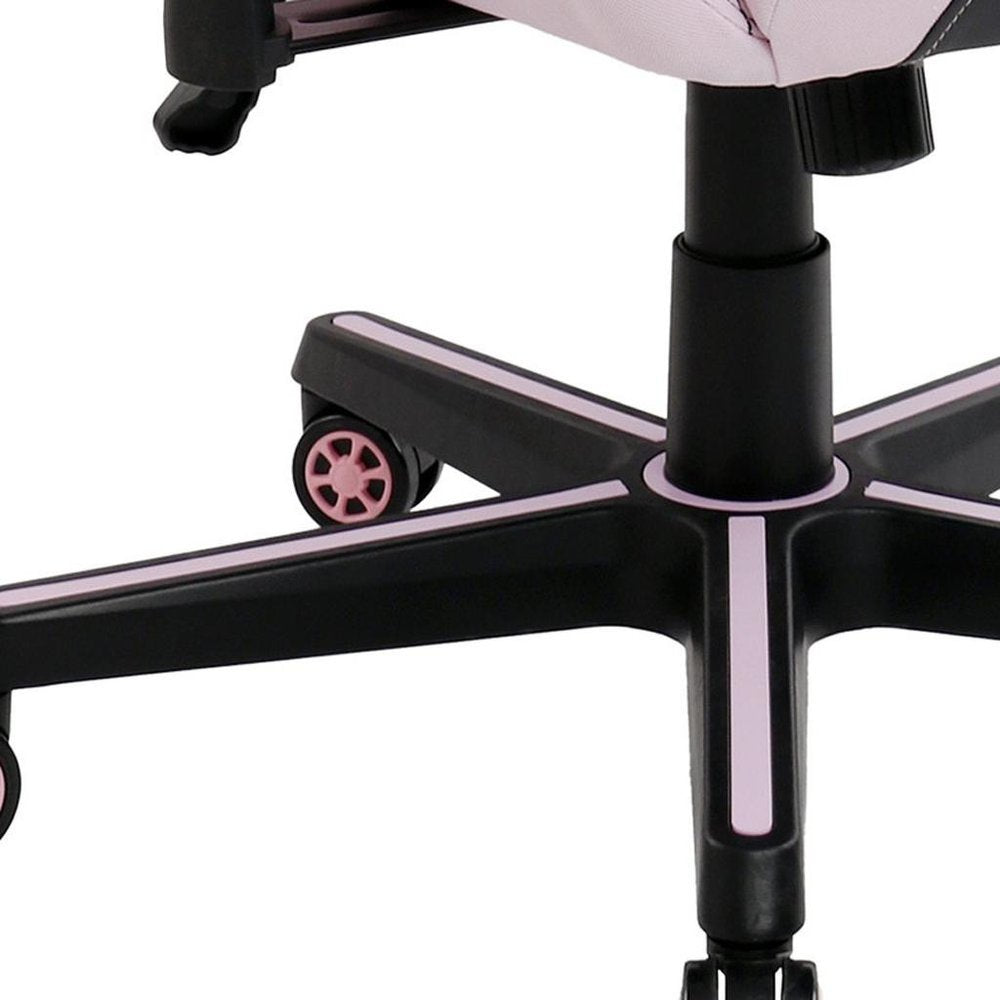 Pink And Black Adjustable Height Swivel Rolling Gaming Chair on a white background