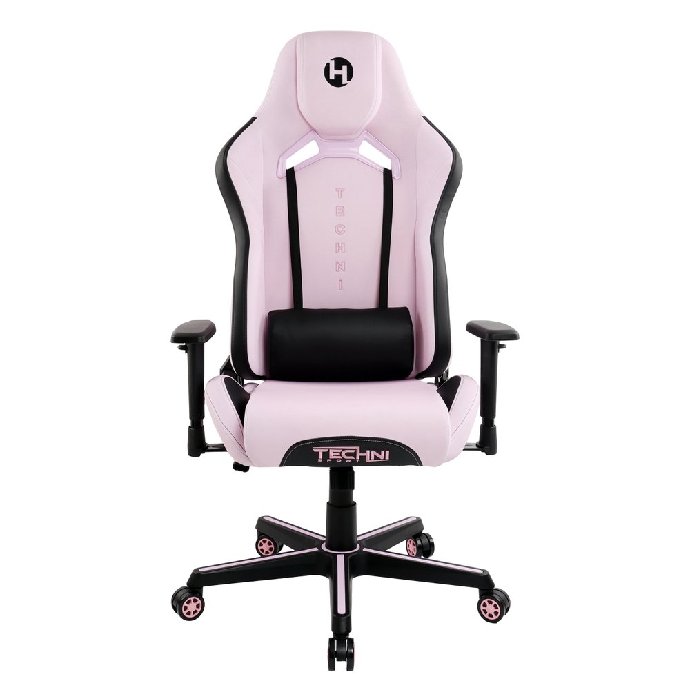 Pink and Black Adjustable Height Swivel Rolling Gaming Chair