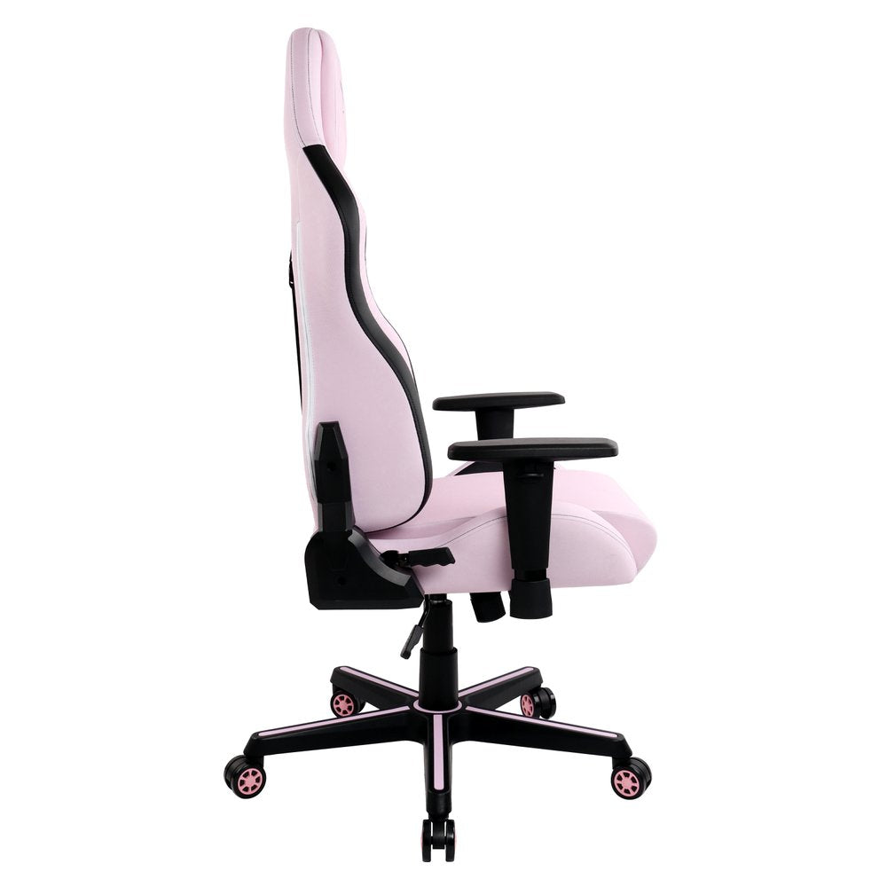Pink and Black Adjustable Height Swivel Rolling Gaming Chair