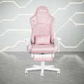 Pink And White Adjustable Height Swivel Rolling Gaming Chair