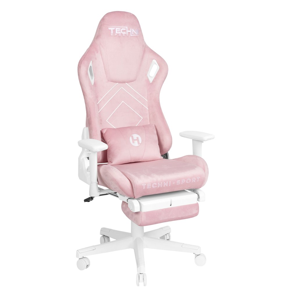 Pink and White Adjustable Height Swivel Rolling Gaming Chair