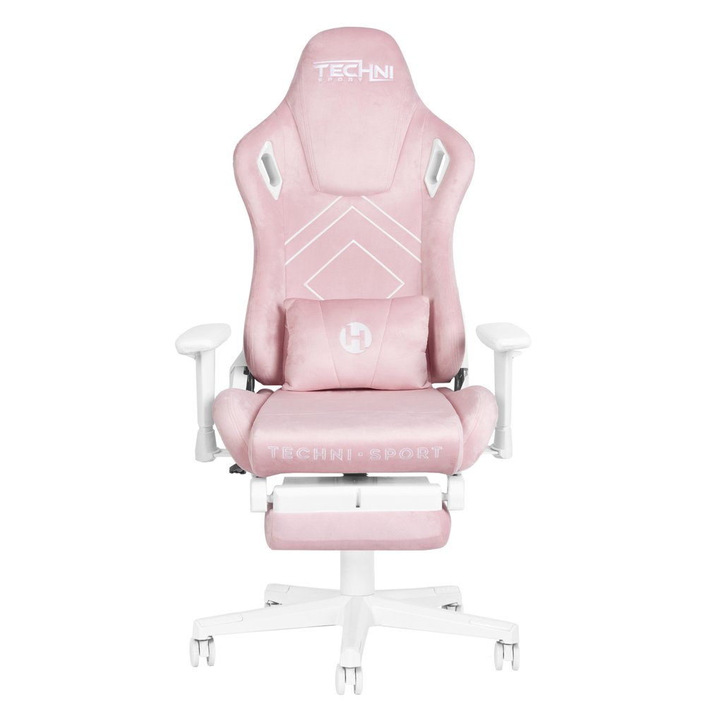 Pink and White Adjustable Height Swivel Rolling Gaming Chair