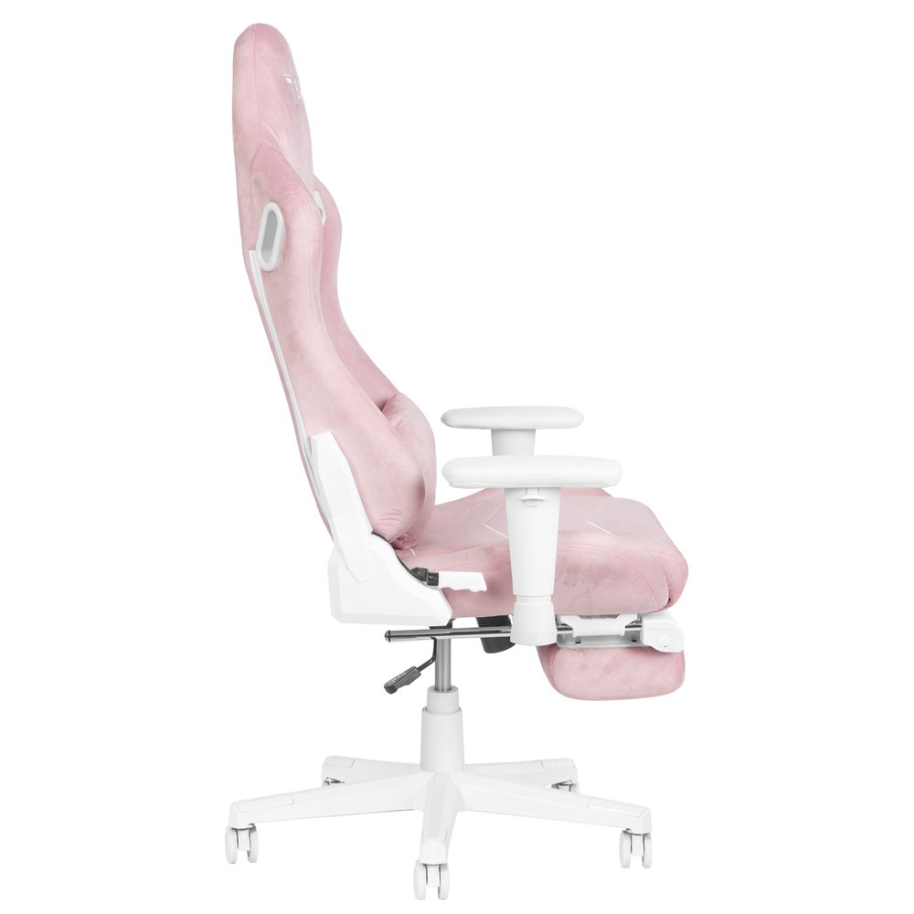 Pink and White Adjustable Height Swivel Rolling Gaming Chair