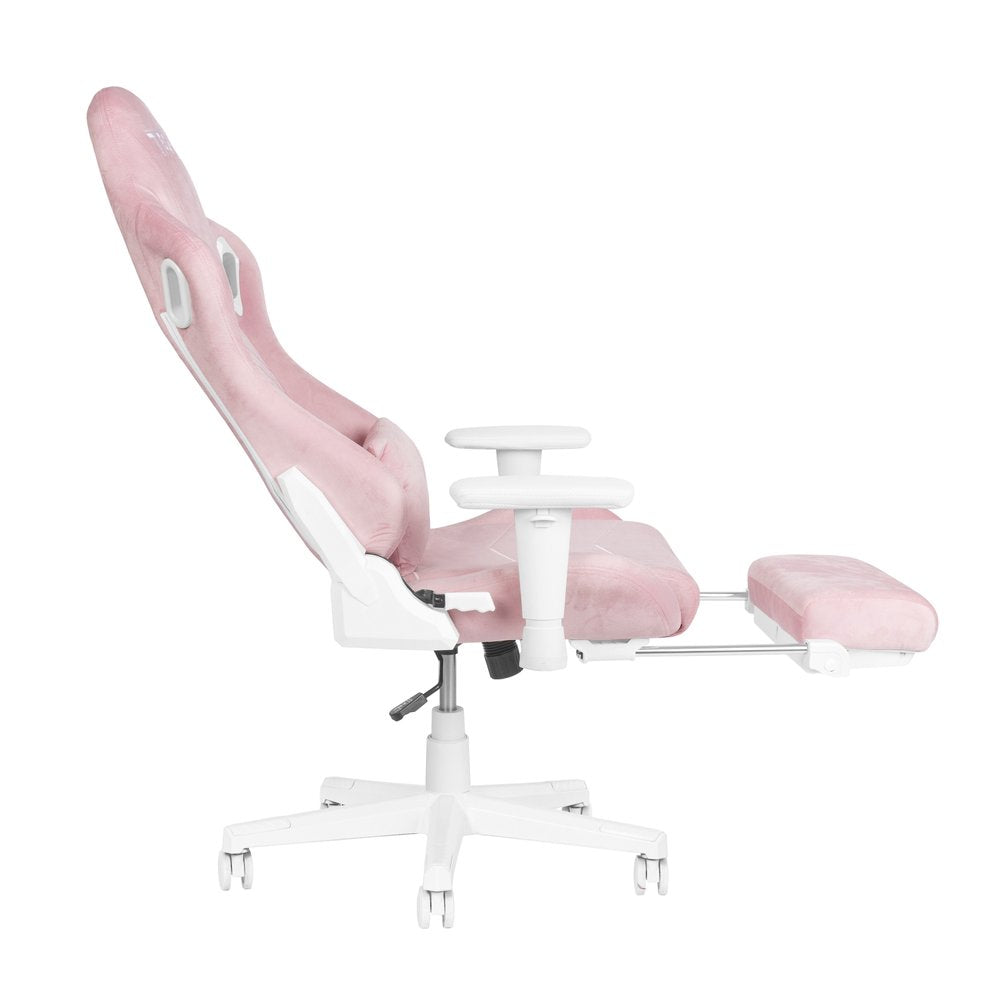 Pink and White Adjustable Height Swivel Rolling Gaming Chair