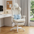 White Adjustable Height Swivel Rolling Gaming Chair With Footrest