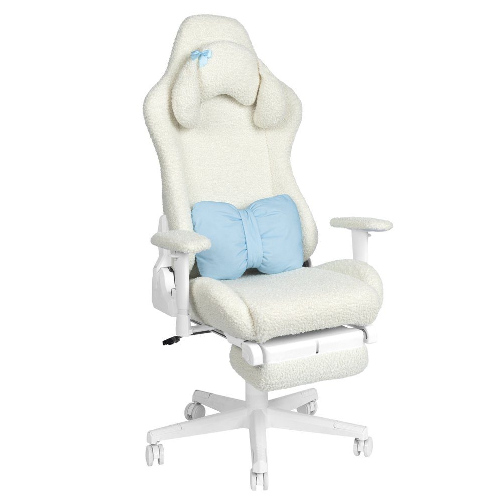 White Adjustable Height Swivel Rolling Gaming Chair With Footrest