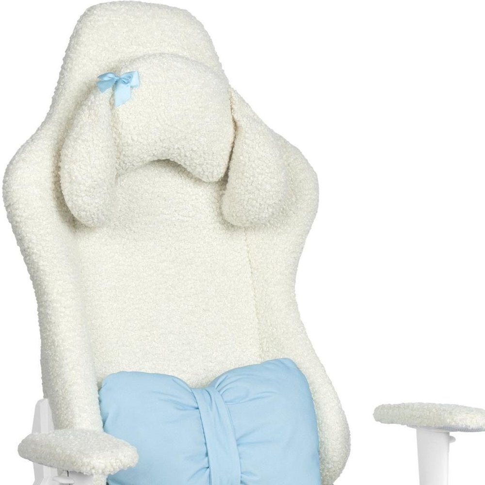 White Adjustable Height Swivel Rolling Gaming Chair With Footrest on a white background