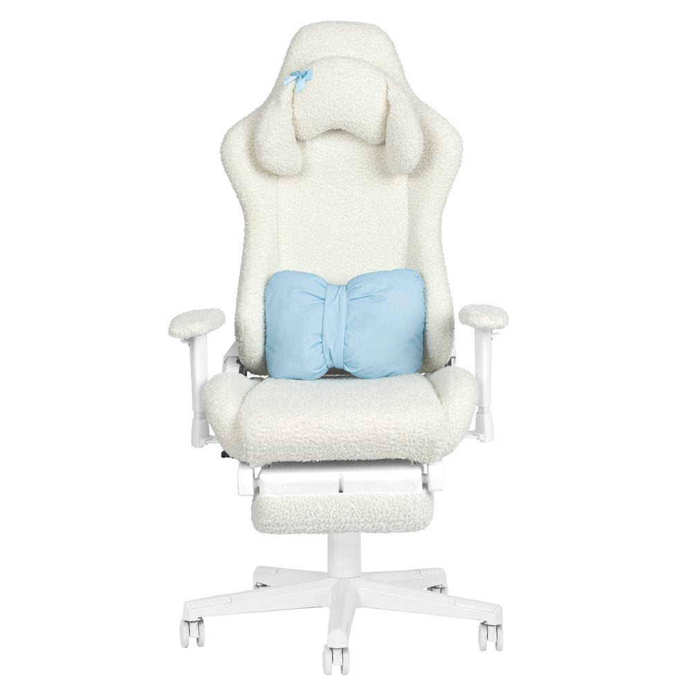 White Adjustable Height Swivel Rolling Gaming Chair With Footrest