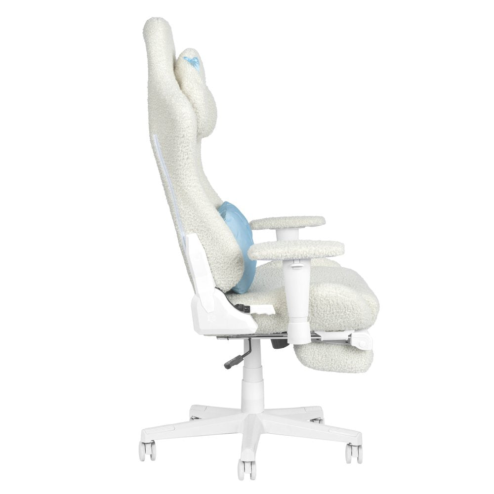 White Adjustable Height Swivel Rolling Gaming Chair With Footrest