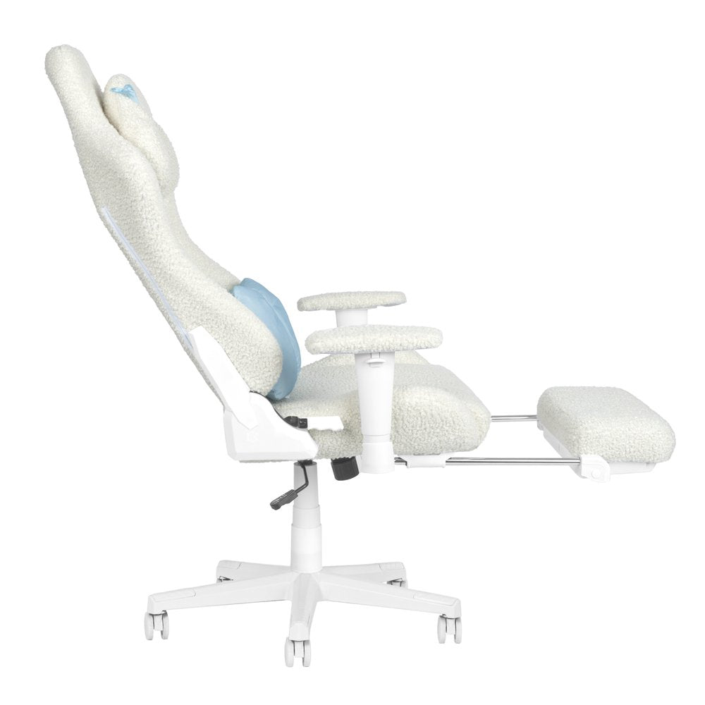 White Adjustable Height Swivel Rolling Gaming Chair With Footrest