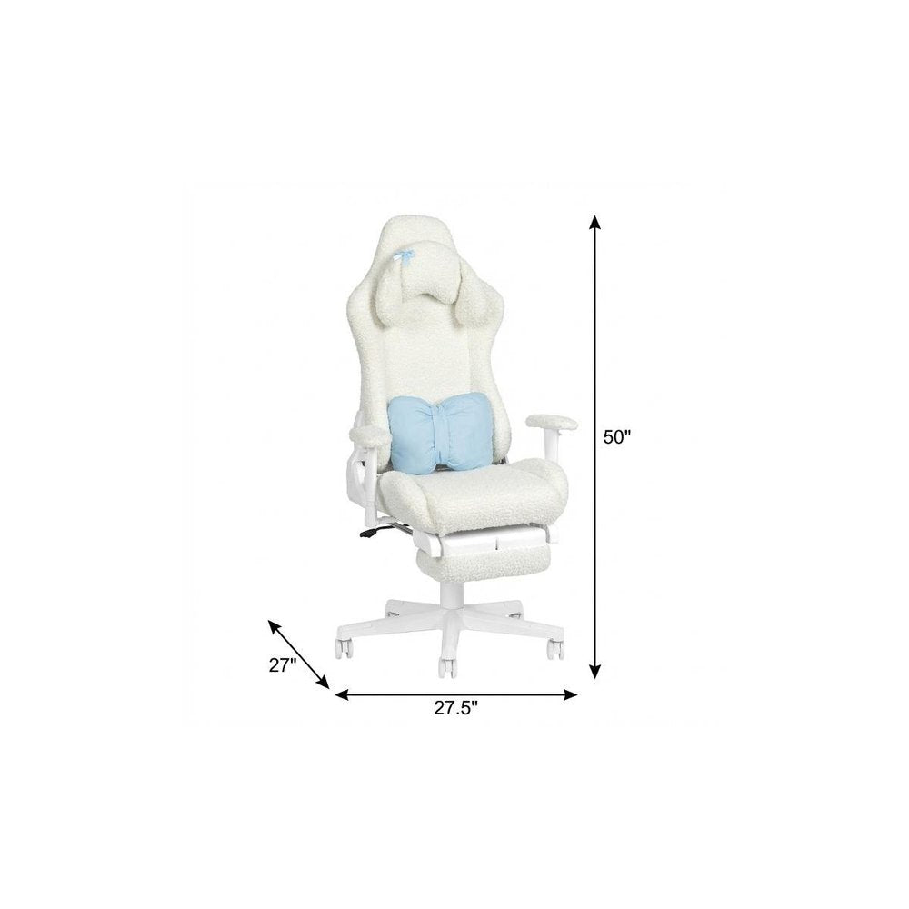 White Adjustable Height Swivel Rolling Gaming Chair With Footrest on a white background