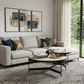 Set Of Two Beige and Black Stone and Iron Round Nested Coffee Tables