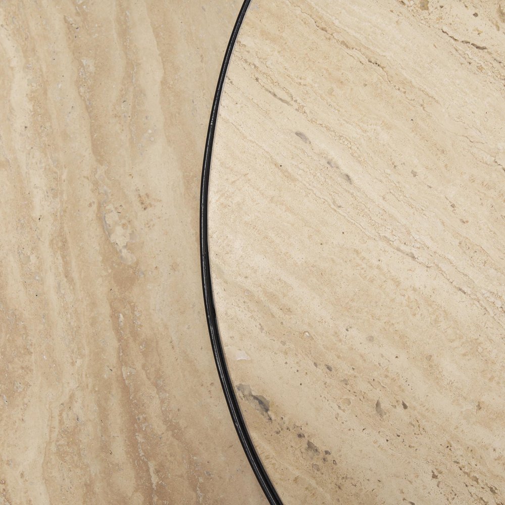 Set Of Two Beige and Black Stone and Iron Round Nested Coffee Tables close-up detail
