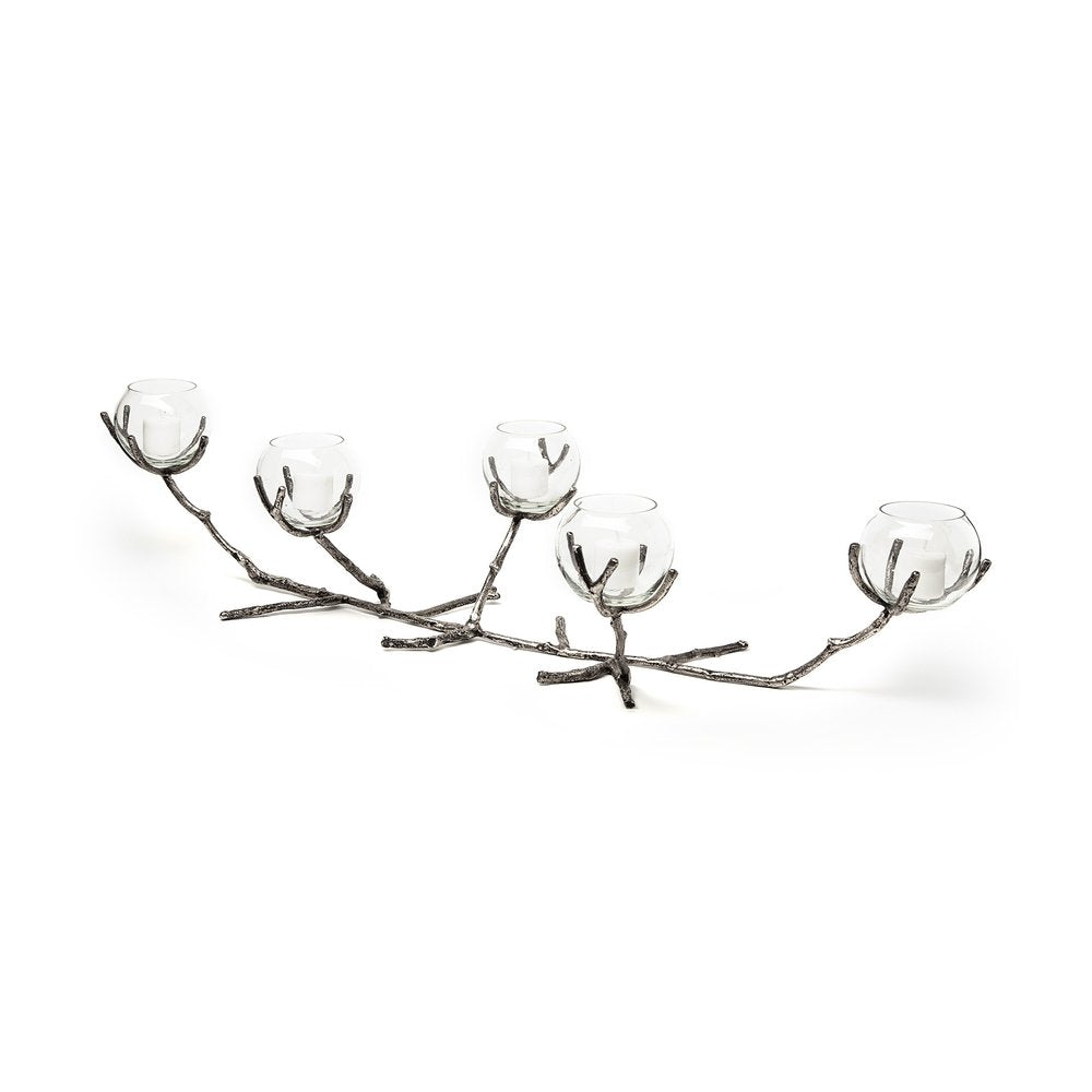 9" Silver Metal Tabletop Candelabra Candle Holder