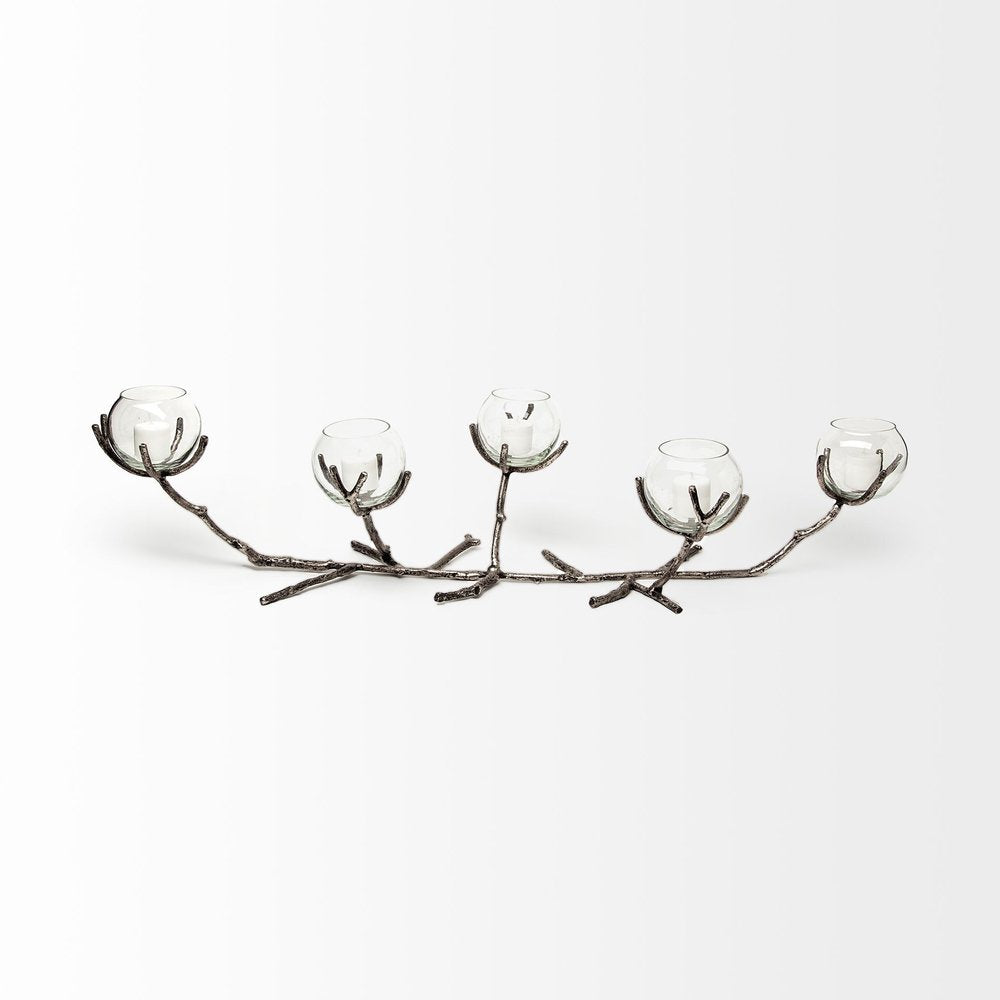 9" Silver Metal Tabletop Candelabra Candle Holder