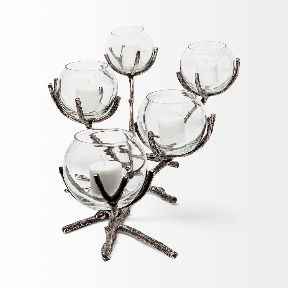 9" Silver Metal Tabletop Candelabra Candle Holder