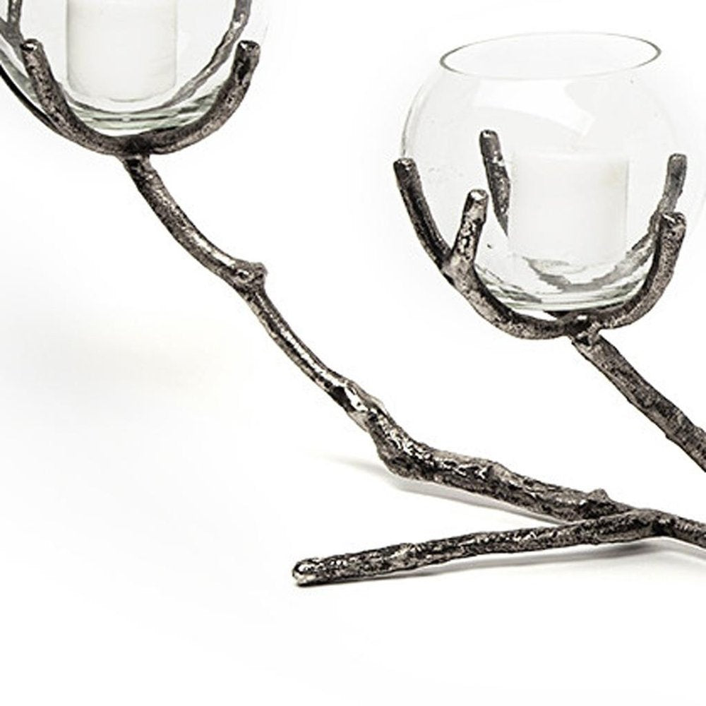 9" Silver Metal Tabletop Candelabra Candle Holder