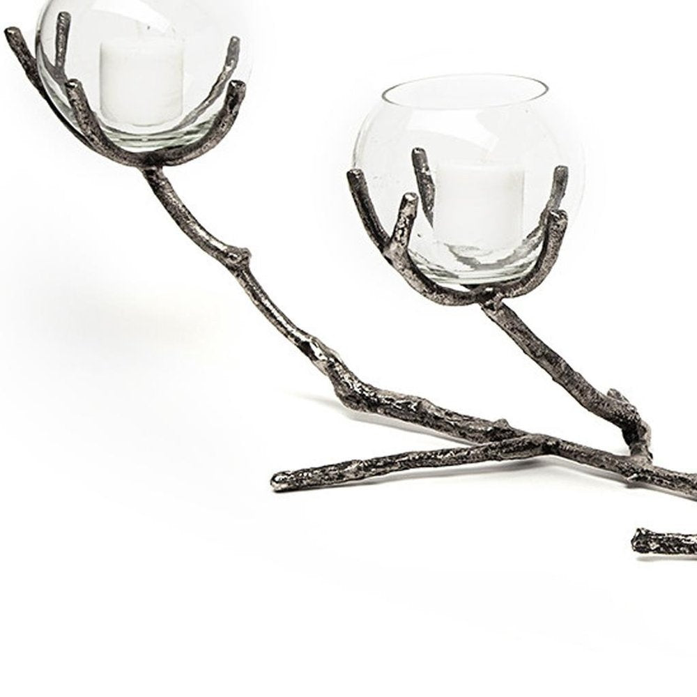 9" Silver Metal Tabletop Candelabra Candle Holder