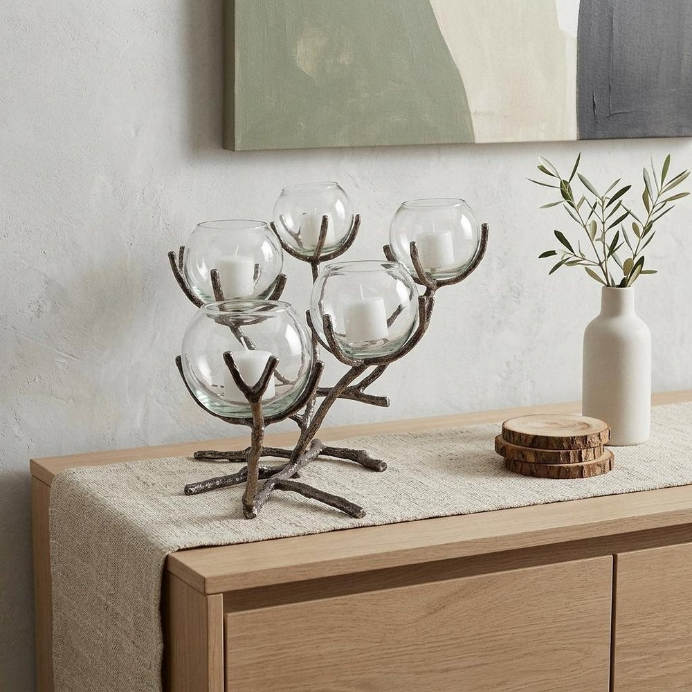 9" Silver Metal Tabletop Candelabra Candle Holder
