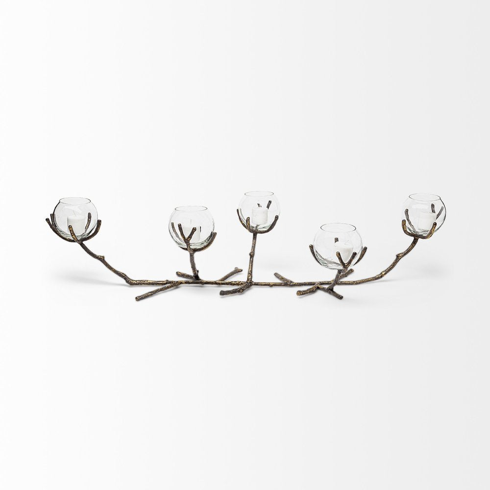 9" Brown Metal Tabletop Candelabra Candle Holder