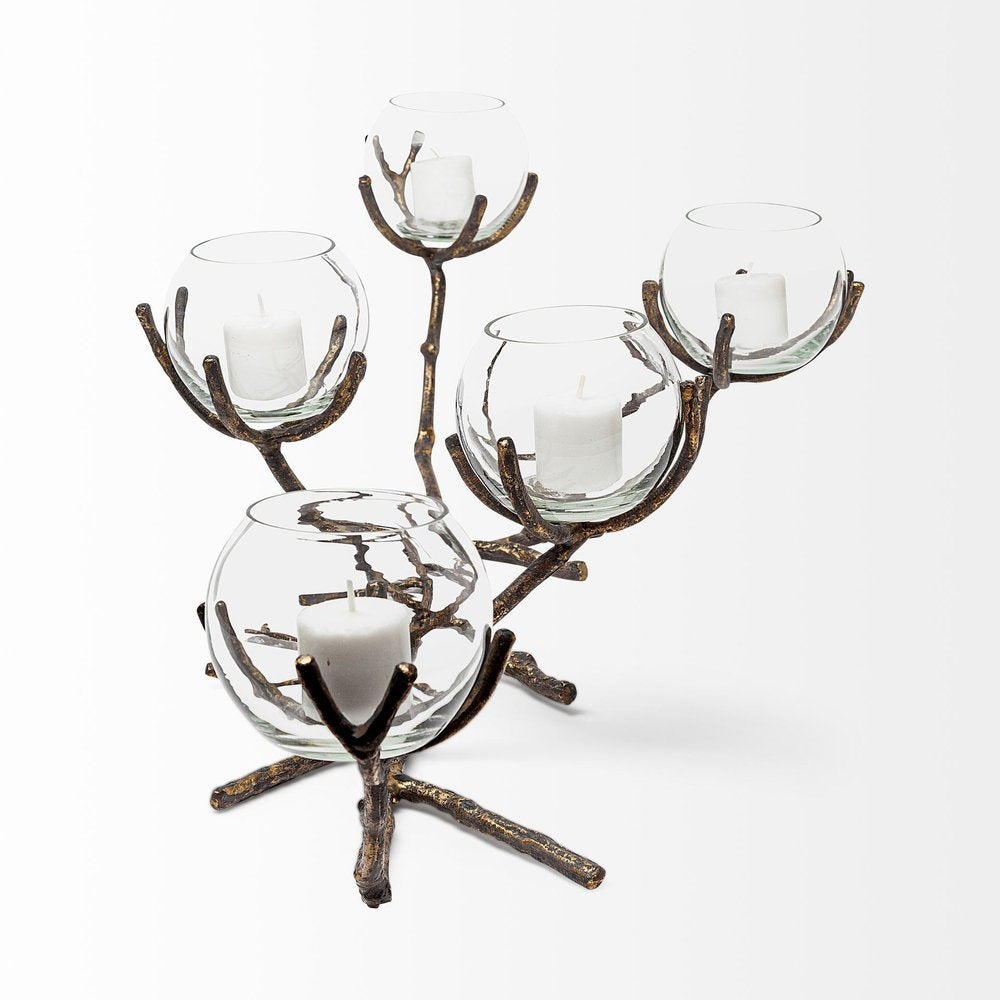 9" Brown Metal Tabletop Candelabra Candle Holder