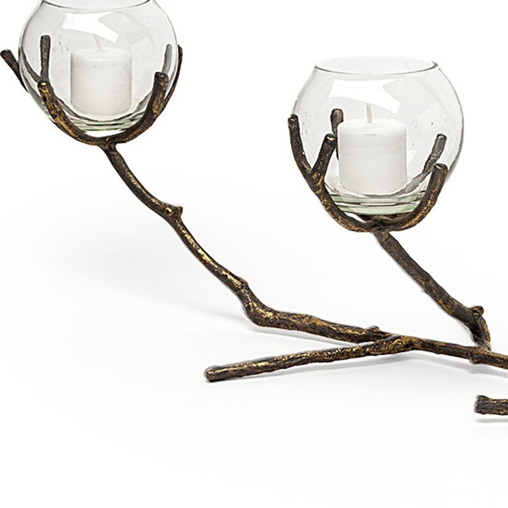 9" Brown Metal Tabletop Candelabra Candle Holder