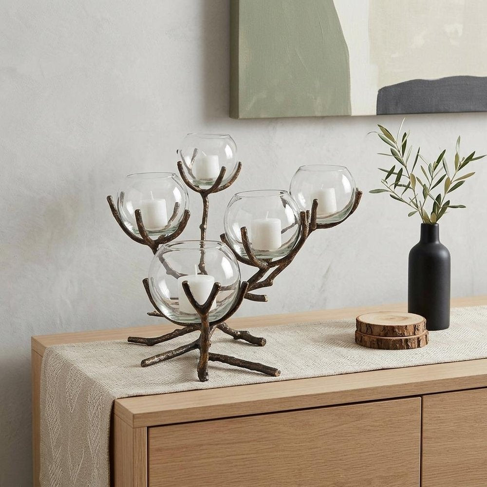 9" Brown Metal Tabletop Candelabra Candle Holder
