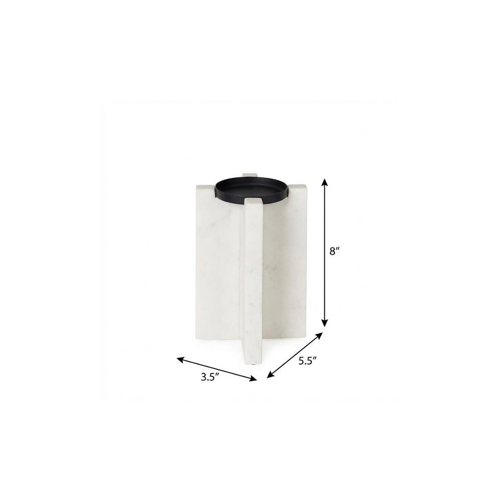 8" White Marble Tabletop Candle Holder