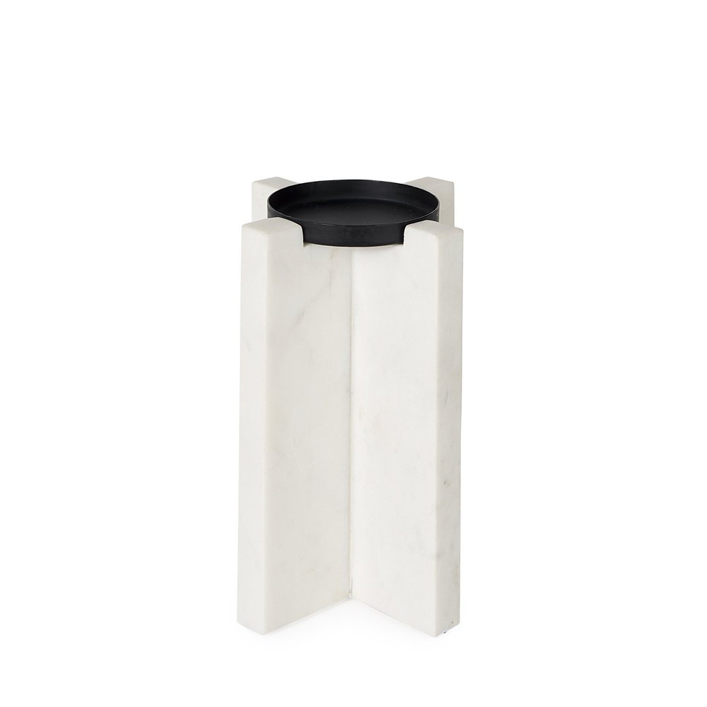 8" White Marble Tabletop Candle Holder