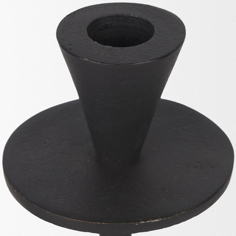 Set of Two Black Metal Floor Taper Candlesticks