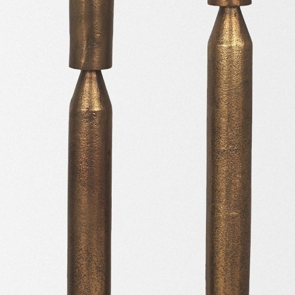 Set of Three Antiqued Brass Metal Tabletop Taper Candlesticks