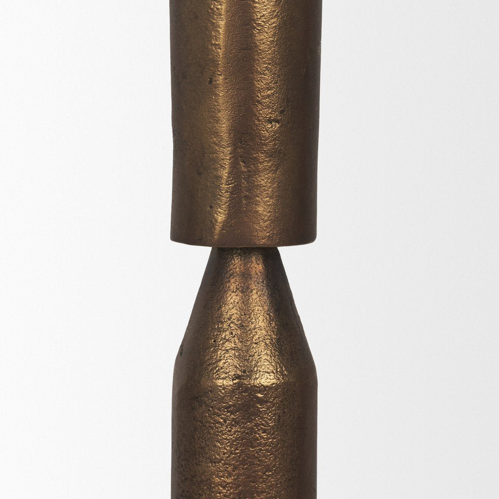 Set of Three Antiqued Brass Metal Tabletop Taper Candlesticks