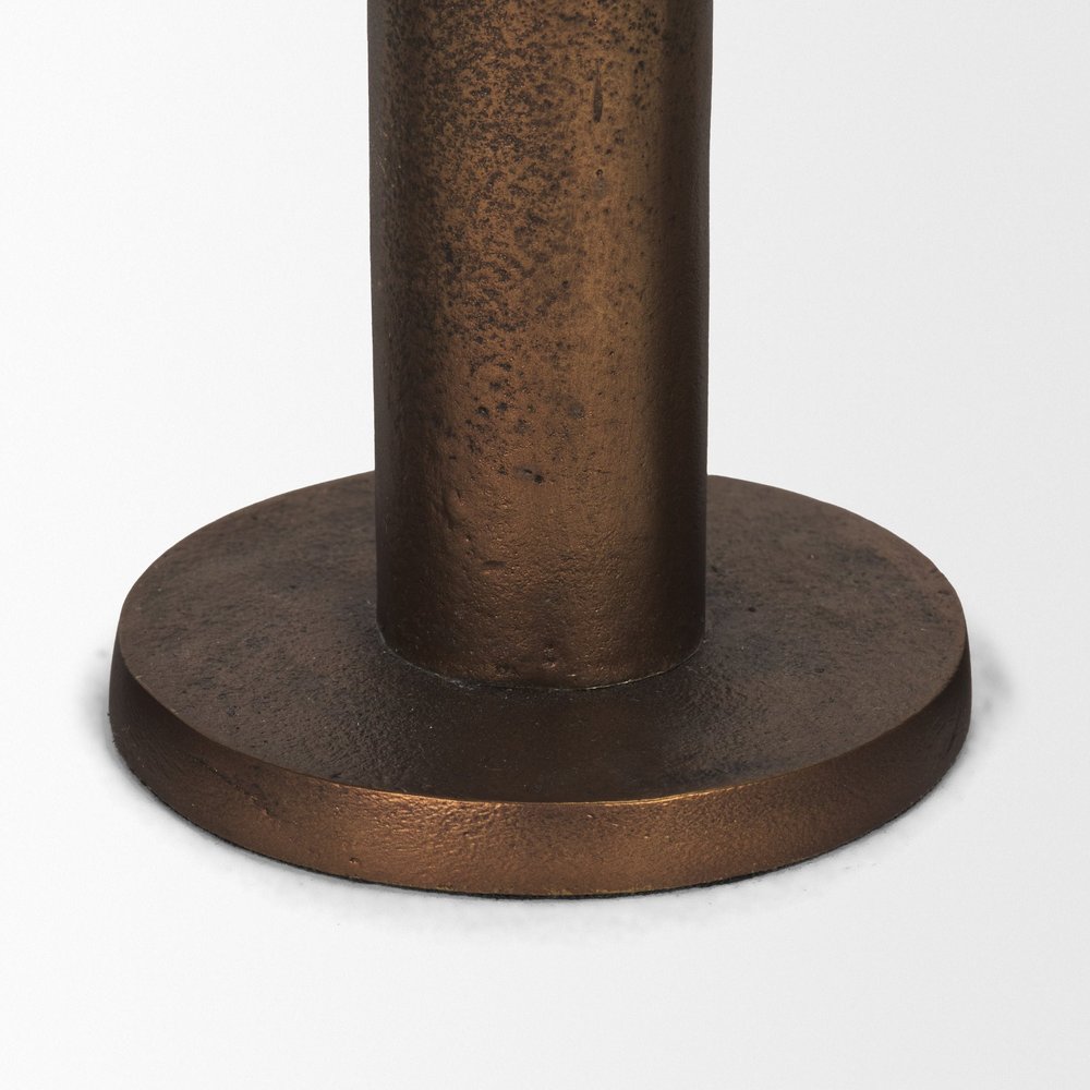 Set of Three Antiqued Brass Metal Tabletop Taper Candlesticks