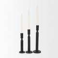 Set of Three Black Metal Tabletop Taper Candlesticks