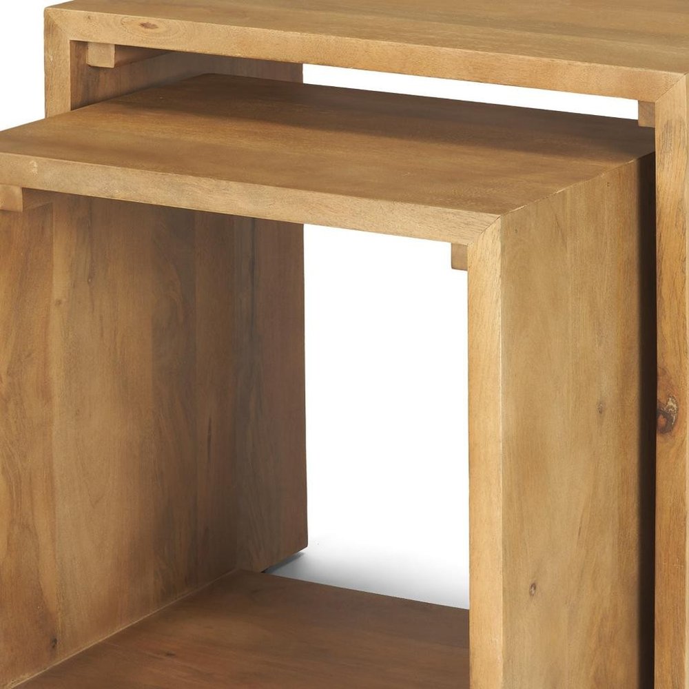 Set of Two Brown Solid Wood Frame Nested Tables